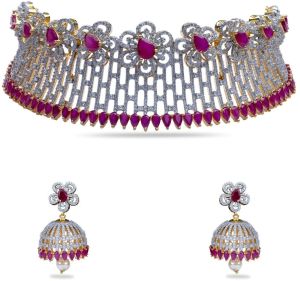 Lilac Floral Red Nakshatra CZ Choker Set