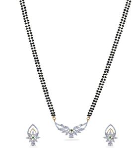 Shreeya CZ White Green Black Beads Necklace Set