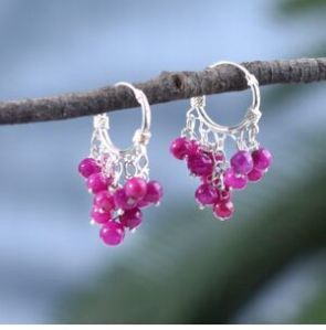 92.5 Pink Beaded Ring Hoop Earrings