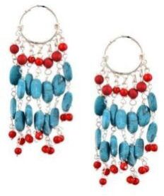 92.5 Sterling Silver Turquoise Bali Hoop Chandelier Earrings