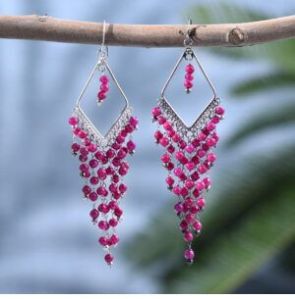 92.5 Sterling Silver With Pink Bead Layered Earrings