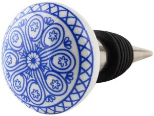 Blue Wheel Flat Ceramic Wine Bottle Stopper