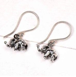 Elephant Charm 92.5 Sterling Silver Earrings Long Hook