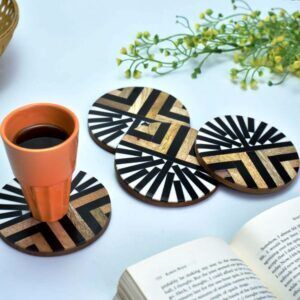 Geometric Wood And Resin Coasters Cup Holder