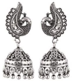 Peacock 92.5 Sterling Silver Earrings Engraved Jhumkis