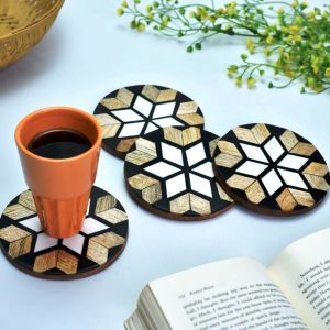 Round Tea Coaster Wood Flower Pattern Resin Coaster