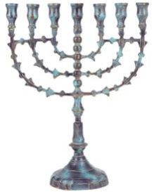 Seven Branch Brass Menorah Candle Holder In Patina Finish