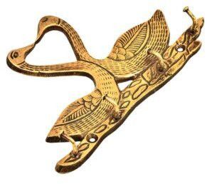 Two Golden Brass Swan with 4 Hooks Crafted Key Holder