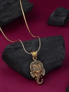 Antique Gold Plated Lord Ganesh Pendant with Chain