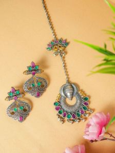 Elegant Oxidised Maang Tikka & Earring Combo Set