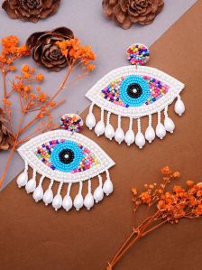 Handmade White Evil Eye Dangler Earring