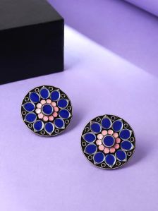 Round Shape Enamel Stud Earrings For Women