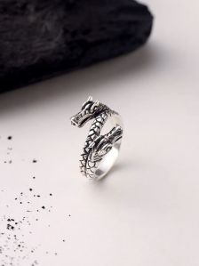 Silver Plated Dragon Design Ring for Men