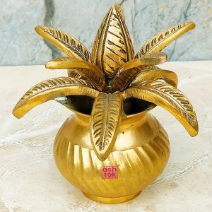 Antic Brass Coconut Design Kalash With Leafs