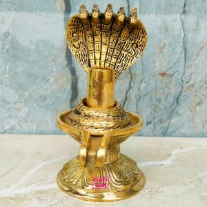 Brass Antic Mahadev Shiva Lingam With 5 Head Snake