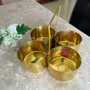 Brass Attached Serving Bowls Set With Solid Handle