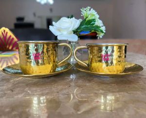 Brass Tea Cup Saucer Set With Khalai