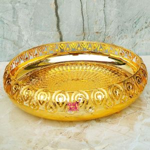 Gold Coated German Silver Round Tray