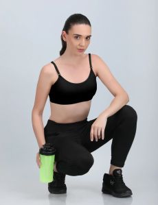 Padded Kuki Sports Bra Thin Strap In Black Colour