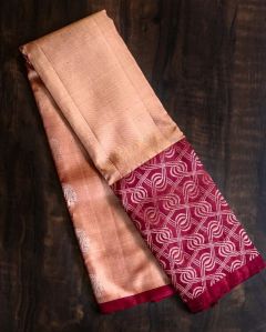 Honey Brown Handloom Saree With Contrast Big Maroon Border