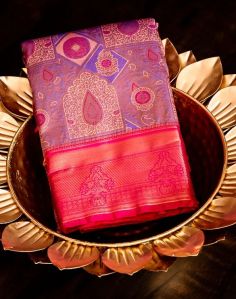 Pink Floral Kanchipuram Inspired Semi Silk Saree