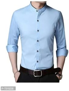 Aqua Blue Cotton Solid Long Sleeves Casual Shirts For Men