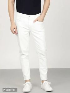 Men White Solid Regular Fit Denim Jeans