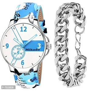 Mikado Elegant Sky Blue Watch Silver Bracelet For Men