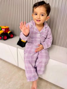 Lilac Checkered Kids Night Suit