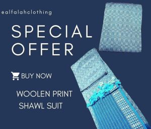 Woolen Print Shawl Blue Design Suit