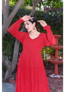 Georgette Red Long Gown