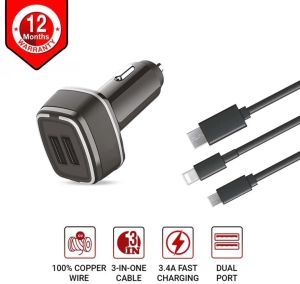 Car Charger MC-12 With 3 In 1 Cable