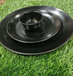 Melamine Matt Black Dinner Plate Bowl Set