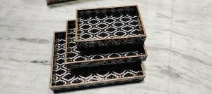 Enamel Coated Printed MDF Serving Trays Set