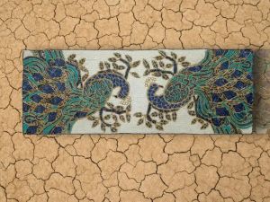 Handmade Peacock Motifs Beaded Table Runner