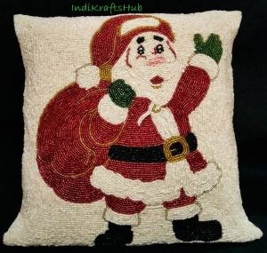 Christmas Celebration Santa Claus Handmade Beaded Cushion Covers
