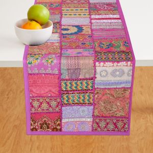 Handmade Vintage Pink Saree Patchwork Wall Hanging