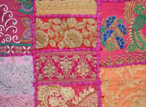 Handmade Vintage Pink Saree Patchwork Wall Hanging