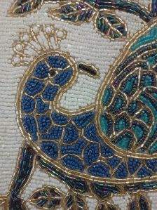 Handmade Peacock Motifs Beaded Table Runner