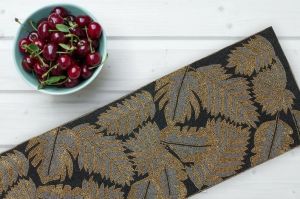 Handmade Tropical Palm Leaves Golden Black Beaded Table Runner