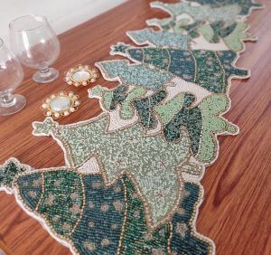 Christmas Trees theme Handmade Beaded Table Runner