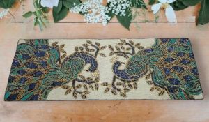 Handmade Peacock Motifs Beaded Table Runner