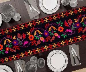 Handmade Black floral Patchwork Embroidery Wall Hanging