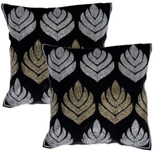 Velvet Golden Silver Sequins Leaves Beaded Cushion Covers