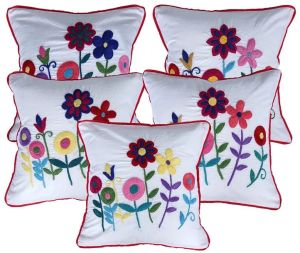 Handmade Multicolored Floral Embroidered Cushion Covers
