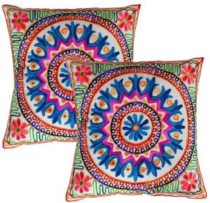 Handmade Abstract Multicolored Wool Thread Embroidery Cushion Cover