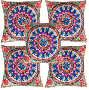 Handmade Abstract Multicolored Wool Thread Embroidery Cushion Cover