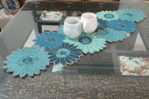 Winter Theme Emerald Floral Handmade Beaded Table Runner