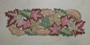 Handmade Vibrant Maplewood Leaves Beaded Table Runner,
