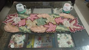 Handmade Vibrant Maplewood Leaves Beaded Table Runner,